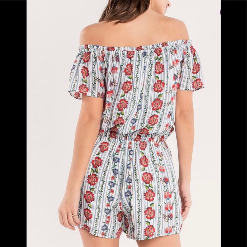 Miss Me Blue Floral OTS Romper - Picture 2 of 7